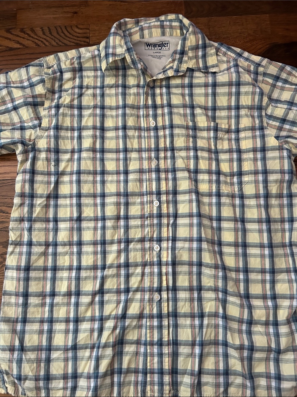 Wrangler Short-Sleeve Plaid Button-Down Shirt - Cream, Blue & Brown